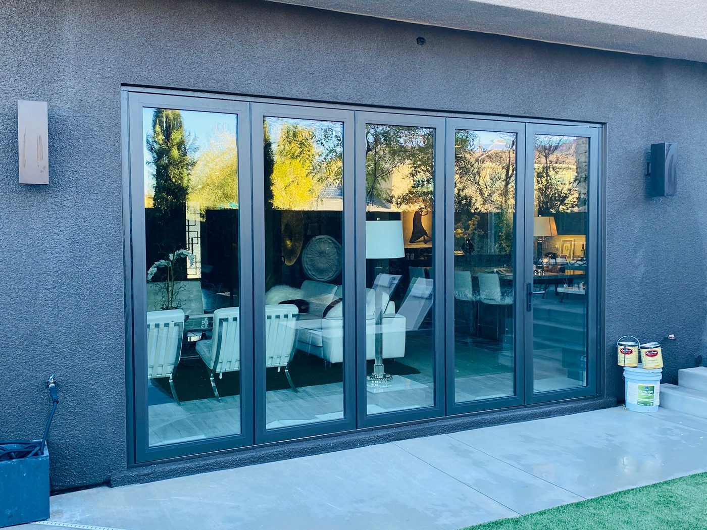 Completed large multi-panel bifolding door installation